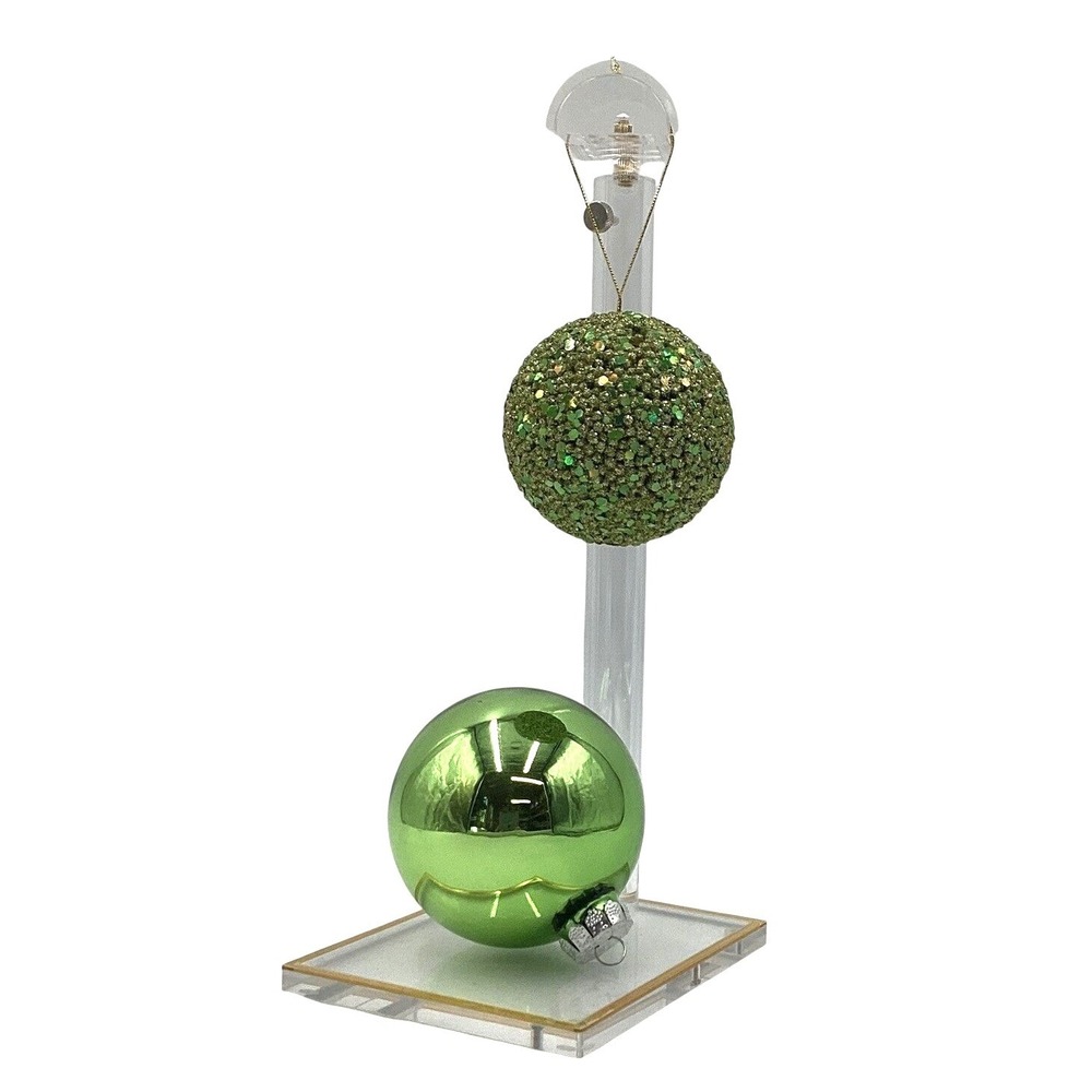 Green‎ Christmas Ornaments Set 2 Glitter Mercury Glass Holiday Decor